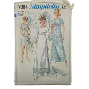 Vintage 60s Simplicity 7084 Pattern Jr Misses 5-16 Wedding Bridesmaid Dess Uncut